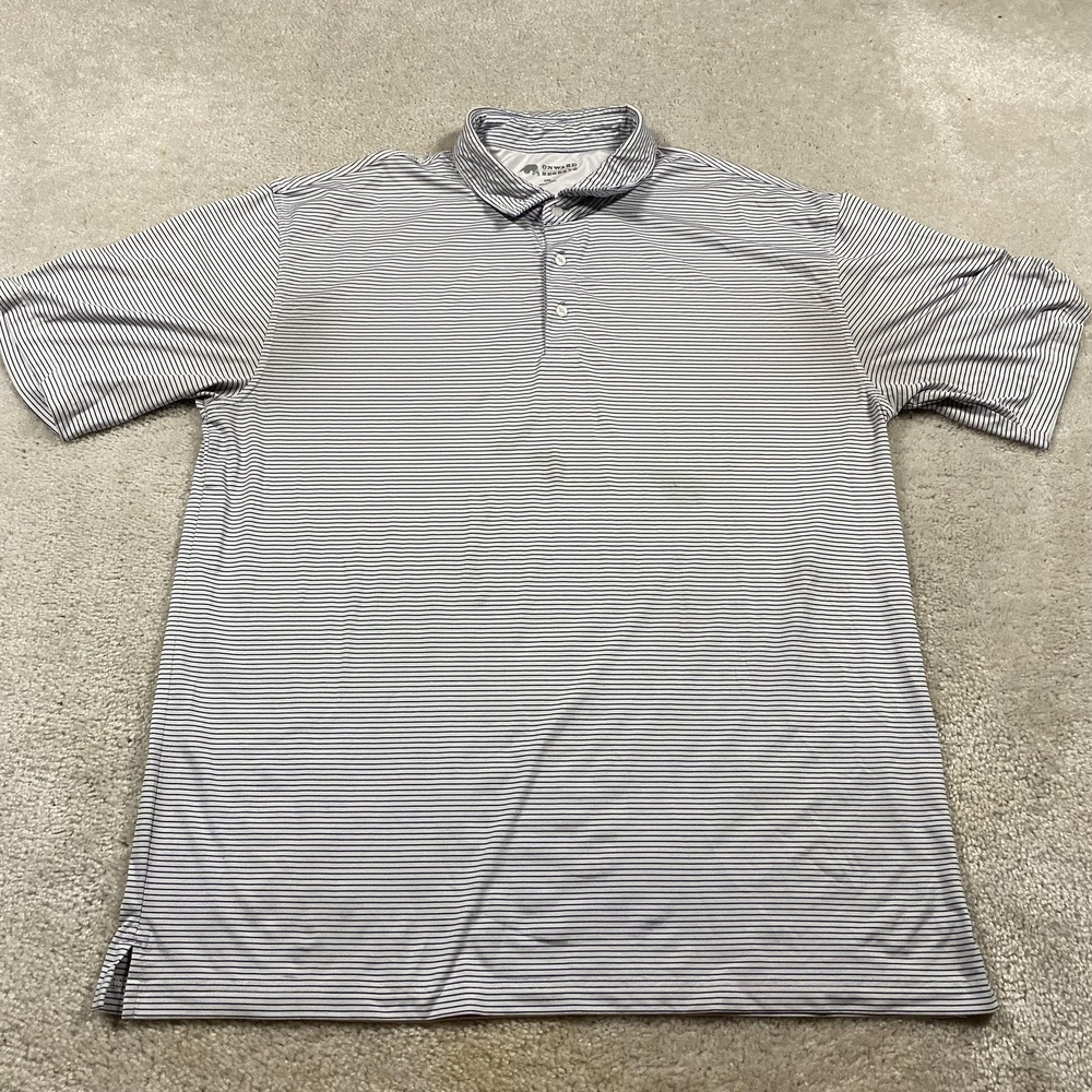Onward Reserve Polo Shirt Mens 2XL White Blue Stripe Golf Performance Stretch
